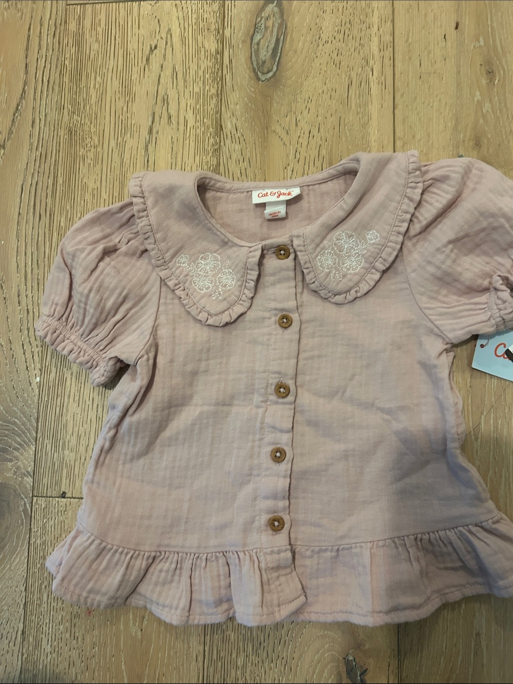 Cat & Jack Light Pink Button-Front Ruffle Top